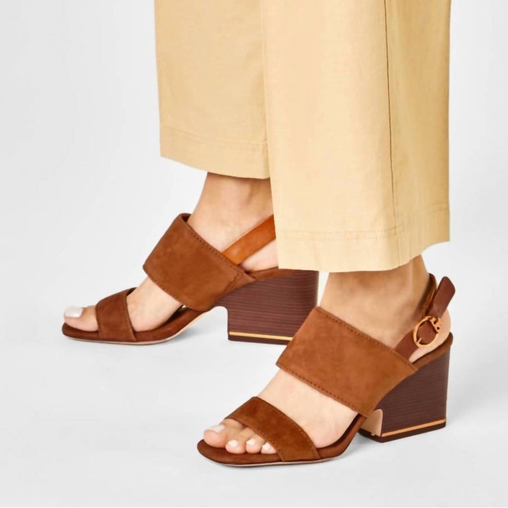 Tory Burch.    Selby 75mm Block Heel Suede Sandals, Ambra